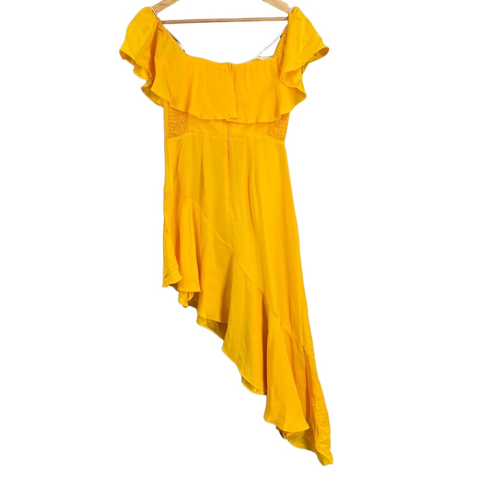 Amanda Uprichard Dress Yellow Silk Off-Shoulder Ruffle Asymmetrical Hem Small